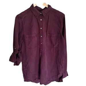 Lou & Grey Womens Purple Pop Over roll tab Sleeves Shirt Size M